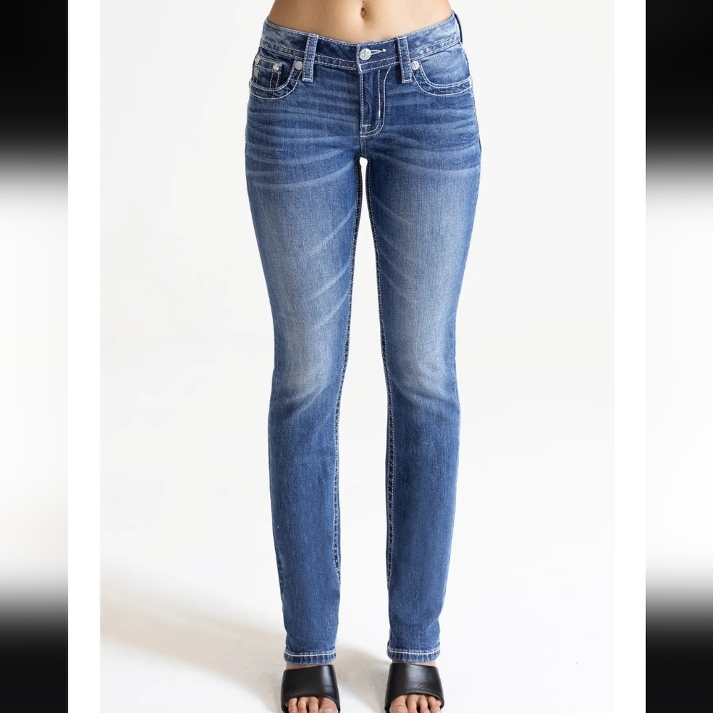 Miss Me Boot Embroidered Pockets Mid-Rise Jeans Med Wash Western Size 30X32